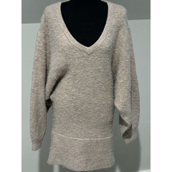 Babaton oversized mini Sweater Dress Wool Alpaca old money Fuzzy Beige Pink Sz 1 - Picture 2 of 8
